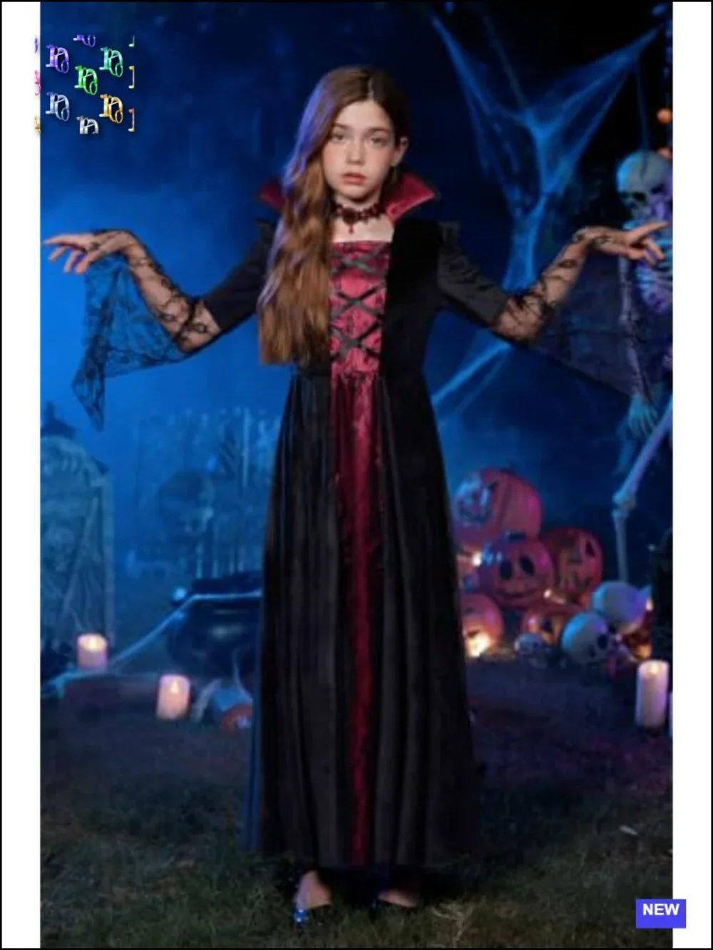 Kids Gothic Queen Vampire Halloween Costume Set 5pc